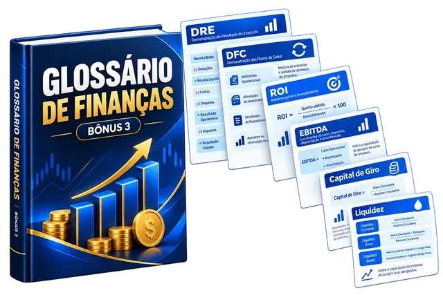 Mockup do Glossário de Finanças — e-book e prévias em cascata