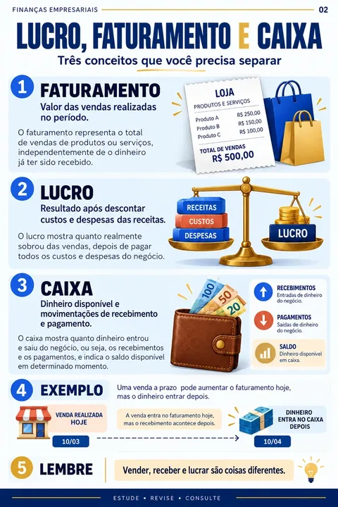 Lucro, Faturamento e Caixa — prévia de mapa visual