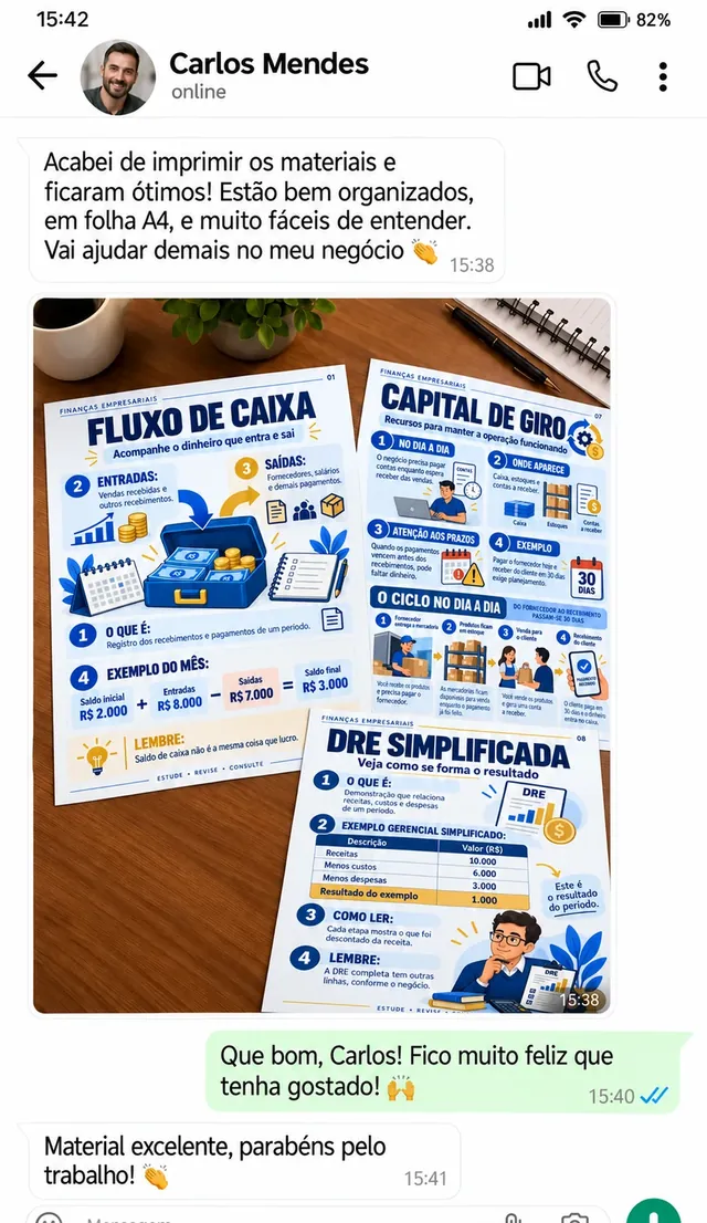 Feedback de Carlos Mendes com foto atualizada dos mapas de finanças empresariais